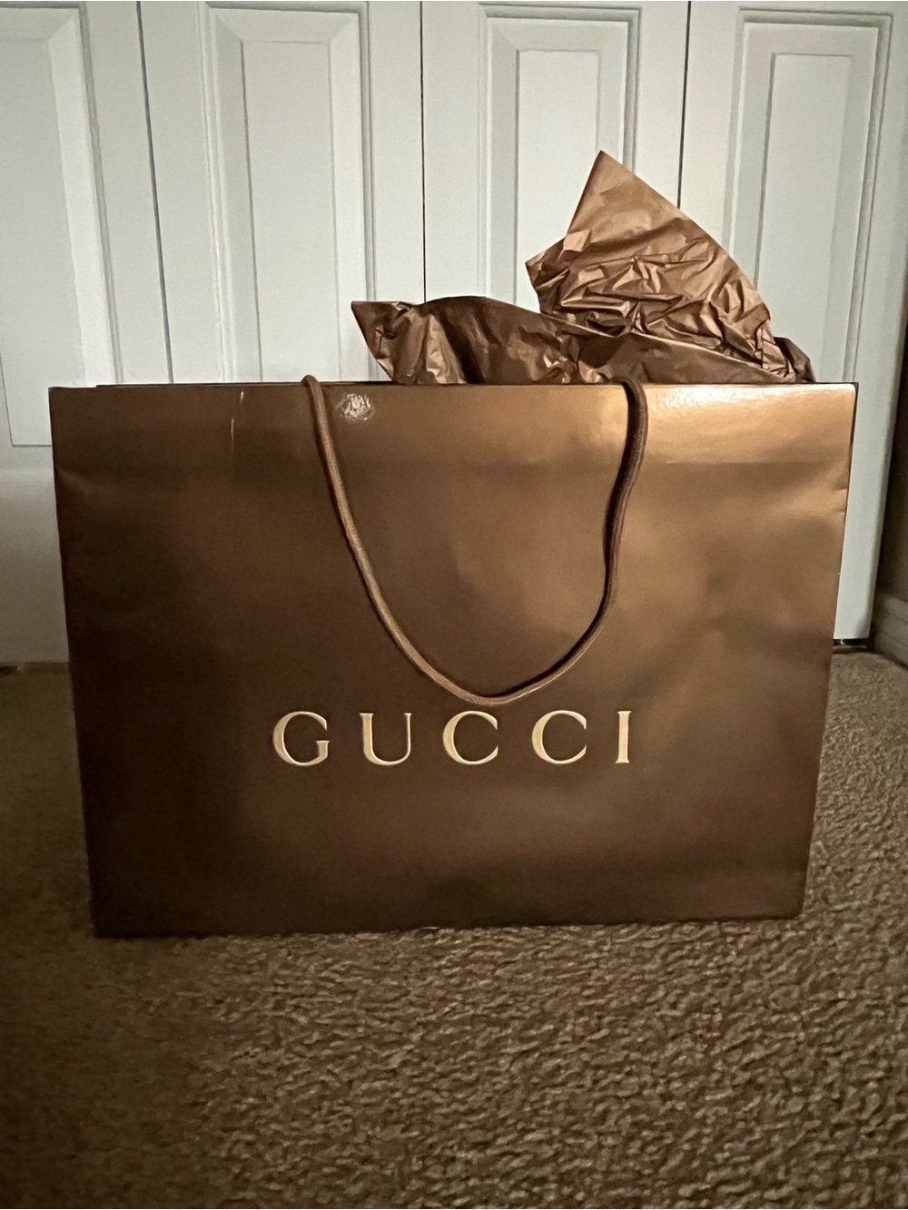 Gucci Brown Paper Tote with Gold Logo